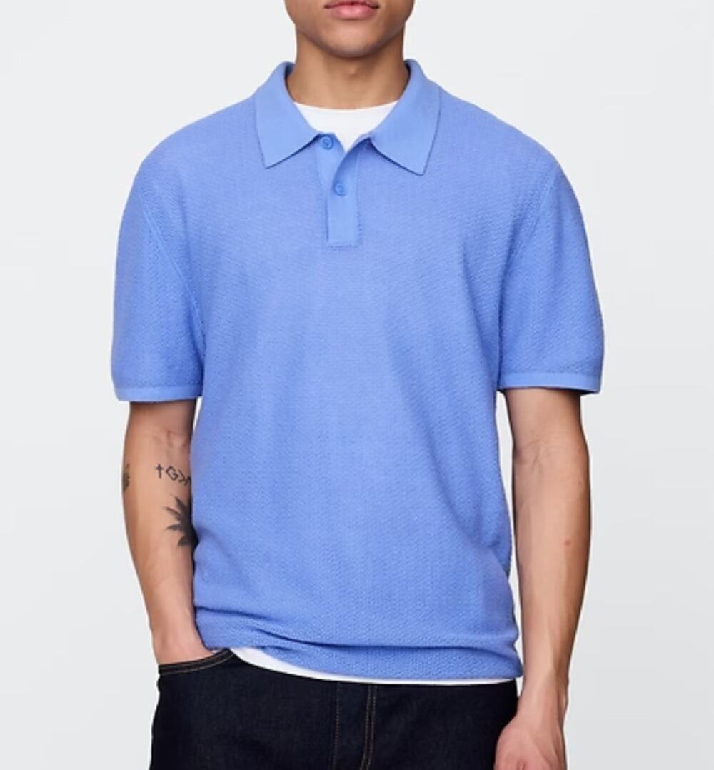 GAP Textured Crochet Polo Sweater XL Shirting Blue 2025 cotton blend preppy